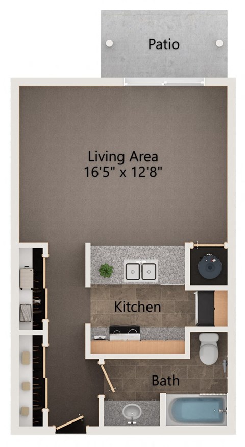 Floor plan for studio, 1 bath, 496 sqft